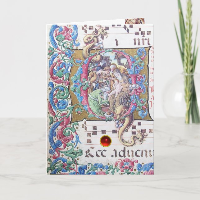 CARTÃO DE FESTIVIDADES ADORAÇÃO DE MAGI, NATIVIDADE MONOGRAMA COM DOLFINO (Frente)