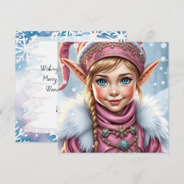 Cartão De Festividades Adorável Elfo Rosa | Natal Personalizado