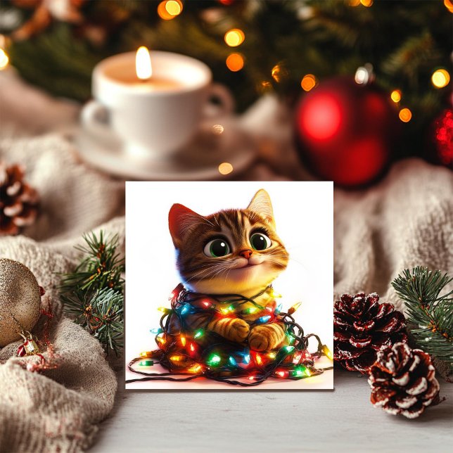 Cartão De Festividades Adorável Gatinho Tabby com Brilho Festivo (Criador carregado)