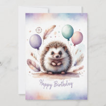 Adorável Ourico-de-terra em Aquarela Feliz Anivers