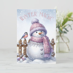 Cartão De Festividades Adorável Snowman no inverno