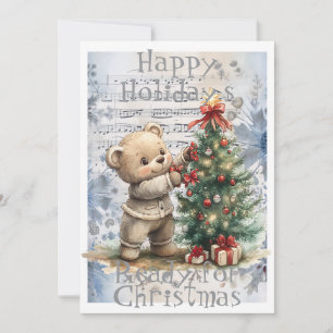 Cartão De Festividades Adorável Urso de Natal Pronto para o Natal