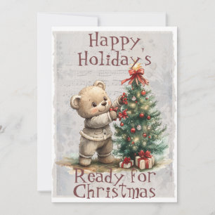Cartão De Festividades Adorável Urso de Natal Pronto para o Natal
