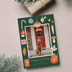 Cartão De Festividades Adorno Colorido Natal Foto Família Fofa