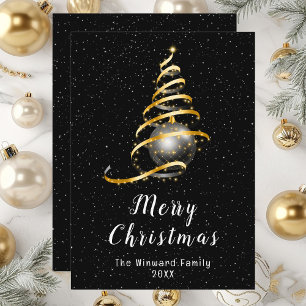 Cartão De Festividades Adorno Dourado e Preto Feliz Natal