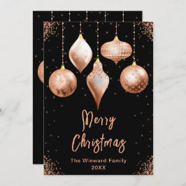 Cartão De Festividades Adornos Clássicos em Dourado Rosa Natal Feliz