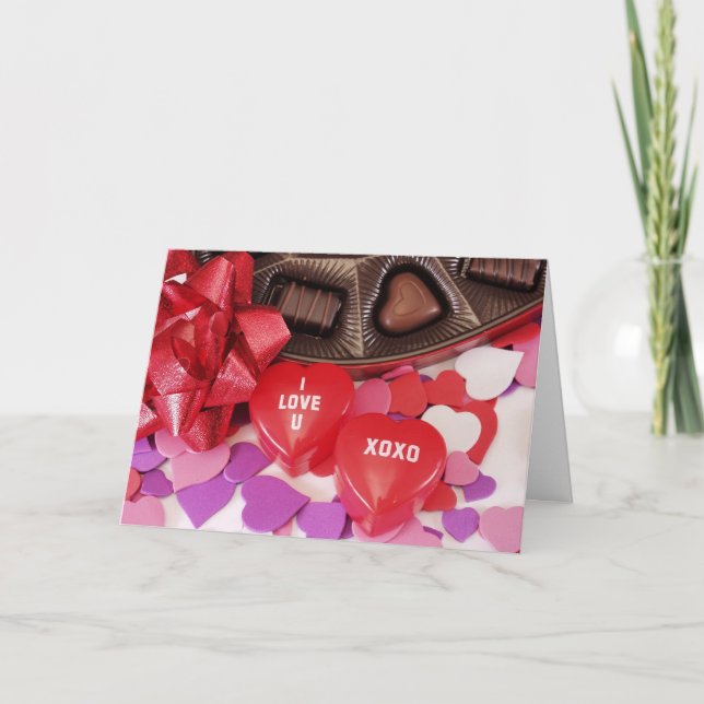 Cartão De Festividades Adoro Corações XOXO (Frente)