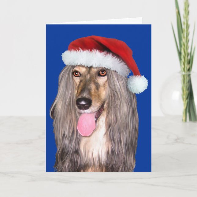 Cartão De Festividades Afghan Hound Santa Claus - Personalizado (Frente)