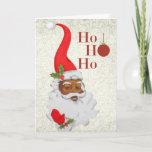 Cartão De Festividades African American Santa Christmas Card<br><div class="desc">African American Santa Christmas Card with Santa and ornament.</div>