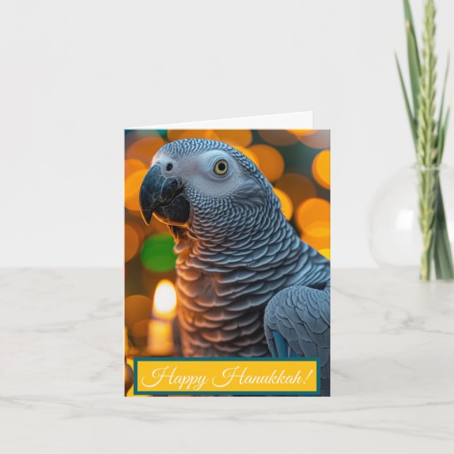Cartão De Festividades African Grey Parrot Hanukkah Card  (Frente)