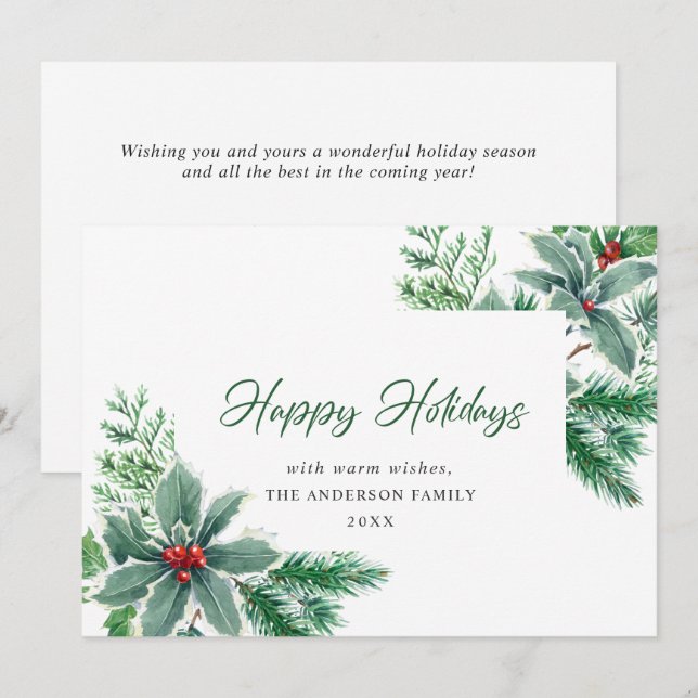 Cartão De Festividades Agradecimento de Natal com Aguarela Festiva de Aze (Frente/Verso)