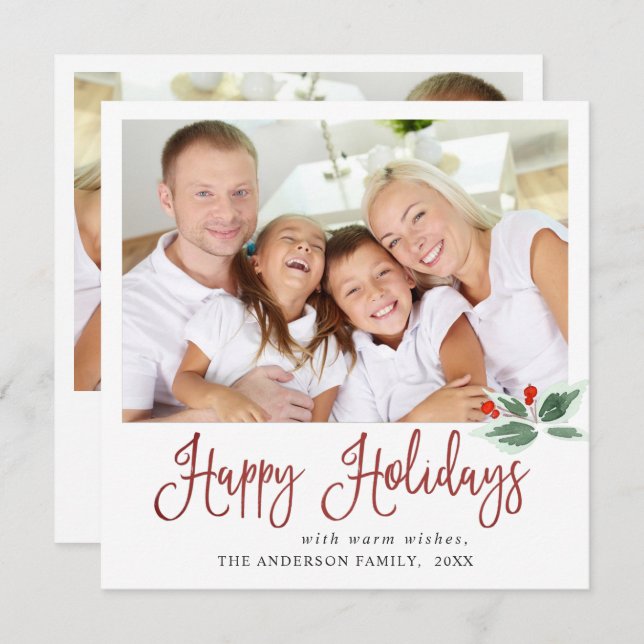 Cartão De Festividades Agradecimento de Natal Festivo com Azevinho e Frut (Frente/Verso)