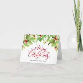 Cartão De Festividades Agradecimento de Natal Festivo de Azevinho e Visco