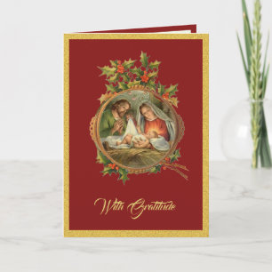 Cartão De Festividades Agradecimento de Natal Religioso Jesus Maria José 