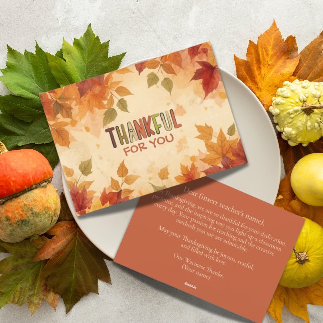 Cartão De Festividades Agradeço A Apreciação Dos Professores (Autumn Leaves Teacher Appreciation Gratitude Thanksgiving card. A personal message goes on the back.)
