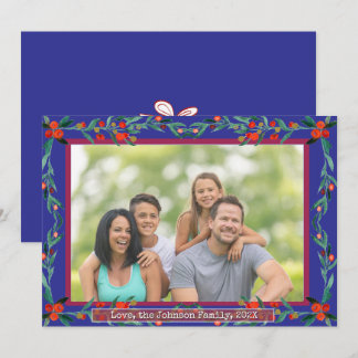 Cartão De Festividades Água-forte Botânica de Azevinho de Natal Foto Folh