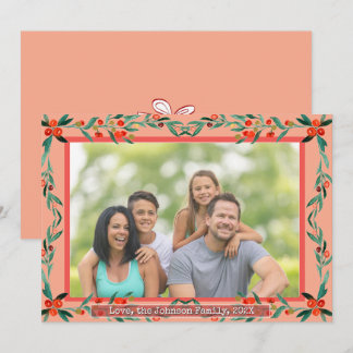 Cartão De Festividades Água-forte Botânica de Azevinho de Natal Foto Folh