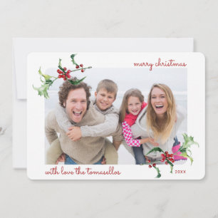 Cartão De Festividades Água-forte de Natal Folhas de Azevinho Script Foto
