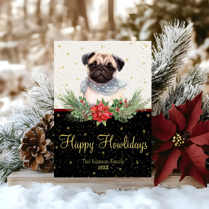 Cartão De Festividades Aguarela Cachorro Pug Fofo Feliz Natal