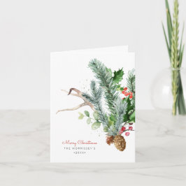 Cartão De Festividades Aguarela de Vegetação de Inverno Saudação