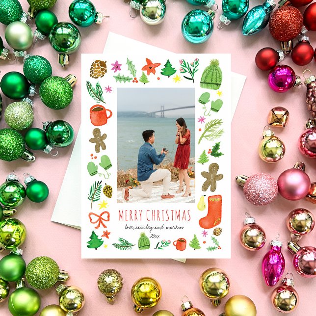 Cartão De Festividades Aguarela icónica do Natal (Iconic Christmas Watercolor Christmas Photo Card by Erika Firm)