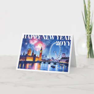 Cartão De Festividades Aguarela Personalizada Londres Fogos de Artifício