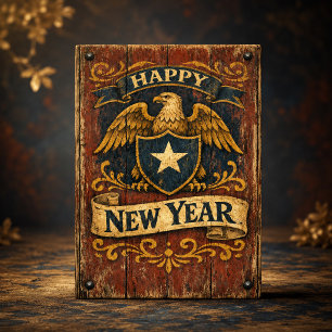 Cartão De Festividades Águia Escudo Ano Novo Rústico Americano