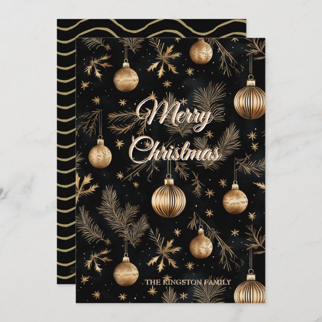 Cartão De Festividades Agulhas de pino de Enfeites de natal ouros (Frente/Verso)