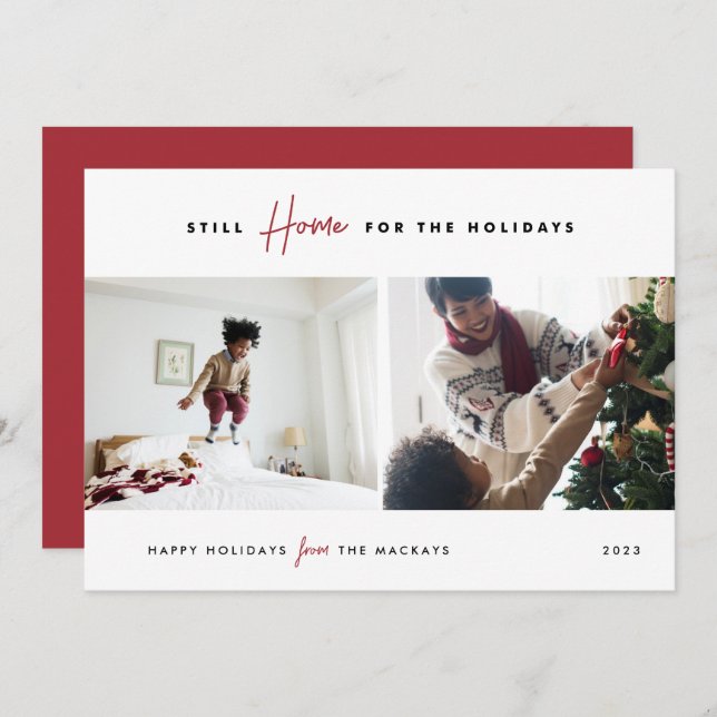 Cartão De Festividades Ainda em casa para as férias | Engraçado 2 Foto (Frente/Verso)