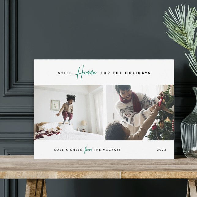 Cartão De Festividades Ainda em casa para as férias | Engraçado 2 Foto (Criador carregado)