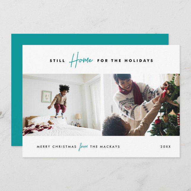 Cartão De Festividades Ainda em casa para as férias | Engraçado 2 Foto (Frente/Verso)