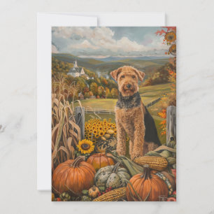 Cartão De Festividades Airedale Autumn Harvest Cão de Ação de Graças