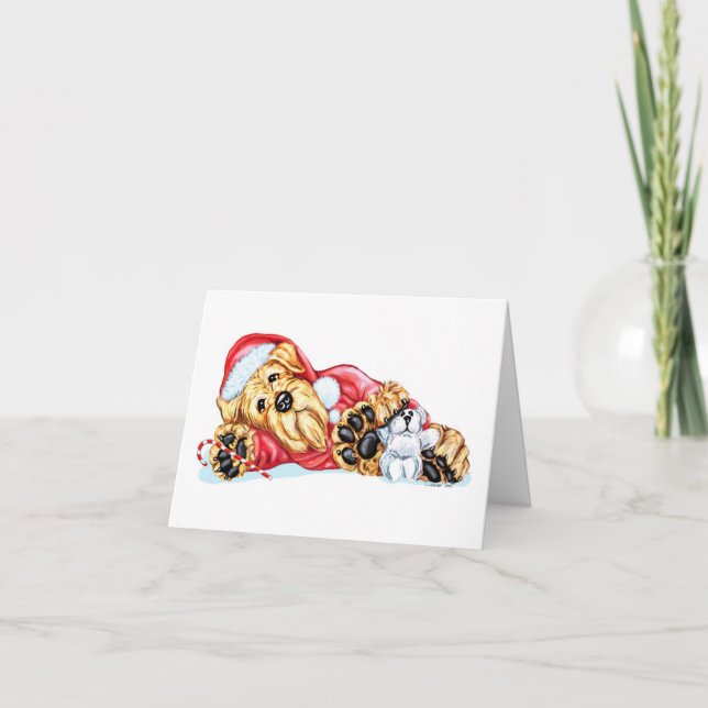 Cartão De Festividades Airedale Terrier Christmas Waiting for Santa (Frente)