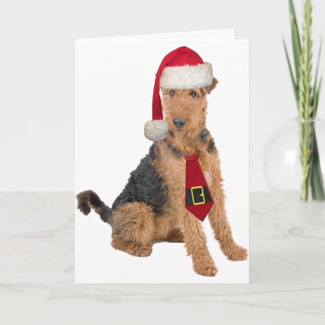 Cartão De Festividades Airedale Terrier In Santa Hat (Frente)
