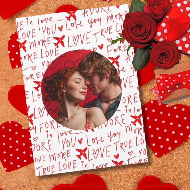 Cartão De Festividades Airplane Love you Romantic Text Funny Custom Photo (Criador carregado)