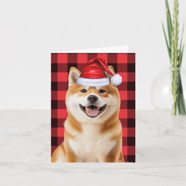 Cartão De Festividades Akita Christmas Dog Red Buffalo Plaid Christmas (Frente)