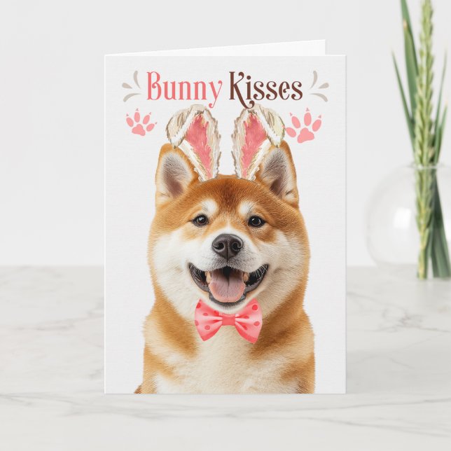 Cartão De Festividades Akita Dog em Bunny Ears para Páscoa (Frente)