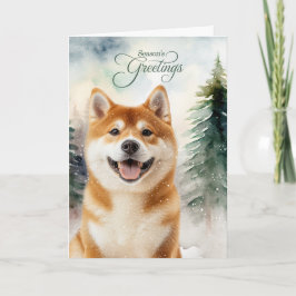 Cartão De Festividades Akita Dog Season's Greetings Woodland