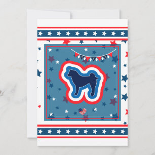 Cartão De Festividades Akita Patriótico Vermelho Branco e Azul 4 de Julho