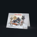 Cartão De Festividades Akita Season Greetings Cards<br><div class="desc">Three beautiful Akita's in winter scene with Season Greetings for the Christmas holidays is a colorful Greeting card by Friskybizpet Designs..</div>