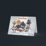 Cartão De Festividades Akita Season Greetings Cards<br><div class="desc">Three beautiful Akita's in winter scene with Season Greetings for the Christmas holidays is a colorful Greeting card by Friskybizpet Designs..</div>