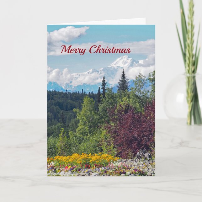 Cartão De Festividades Alaska Denali Landscape Floral Photo Christmas (Frente)