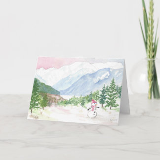 Cartão De Festividades Alaska Mountains Snowman Christmas Card