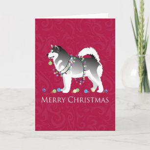 Cartão De Festividades Alaskan Malamute Dog Merry Christmas Design