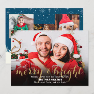 Cartão De Festividades Álbum de Fotos de Natal Dourado Alegre e Brilhante
