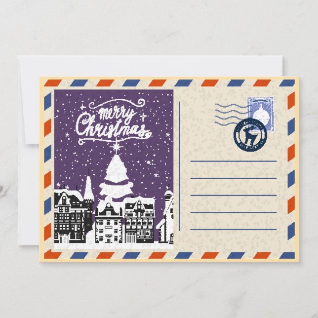 Cartão De Festividades Aldeia de Natal com Neve e Aquarela Personalizada (Frente)