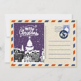 Cartão De Festividades Aldeia de Natal com Neve e Aquarela Personalizada