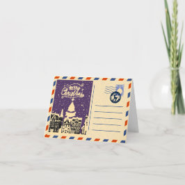 Cartão De Festividades Aldeia de Natal com Neve e Aquarela Personalizada