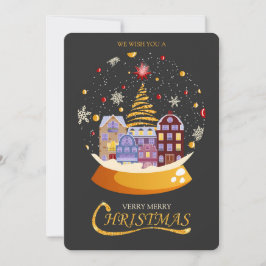 Cartão De Festividades Aldeia de Natal do Globo de Neve Escandinavo Doura