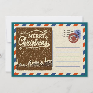 Cartão De Festividades Aldeia de Natal nevada em aquarela vintage persona